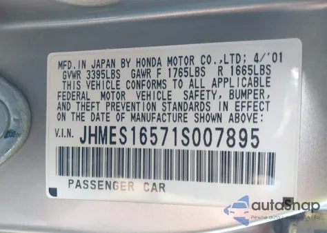 2001 Honda Civic Lx z USA, uszkodzony, nr VIN JHMES16571S007895